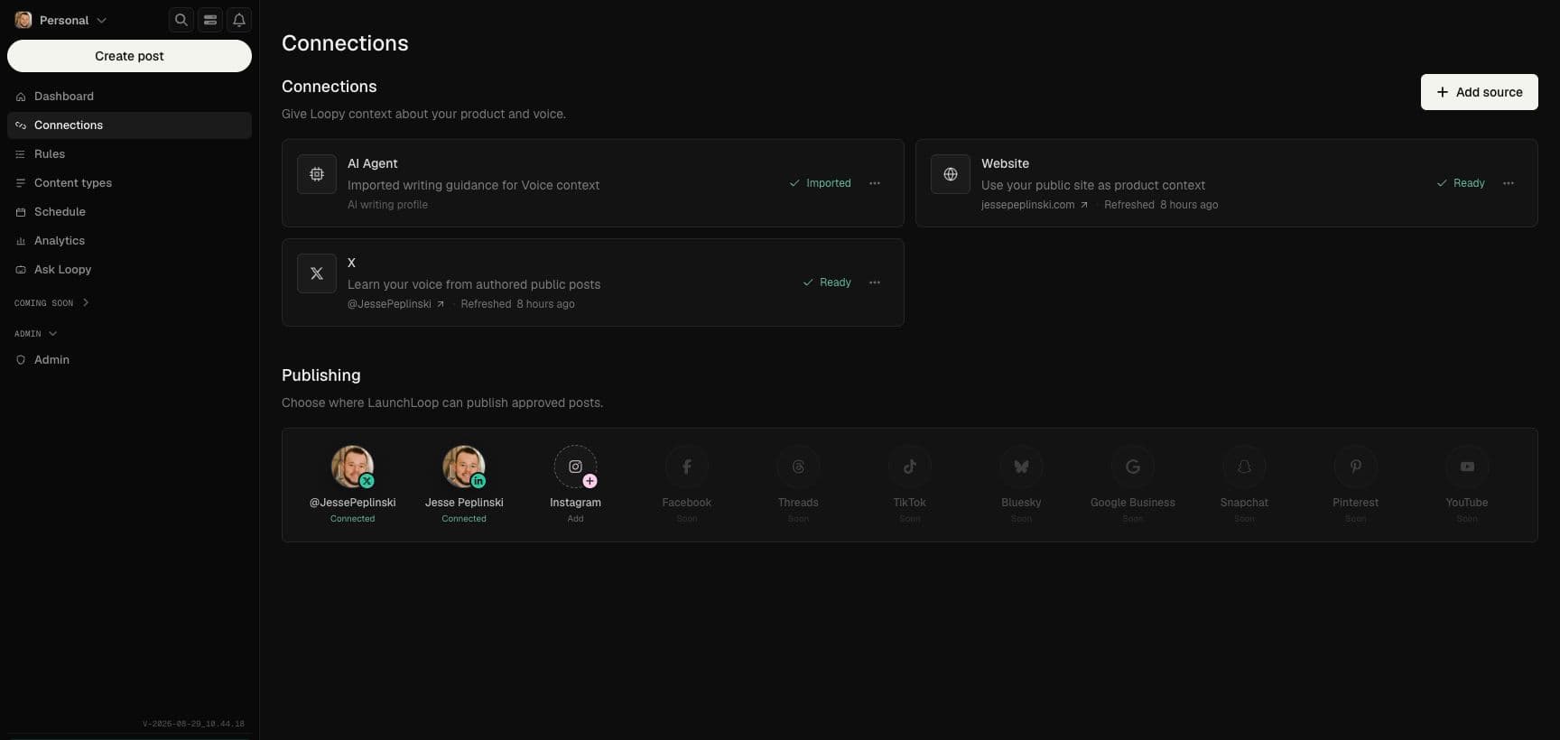 LaunchLoop Connections workspace